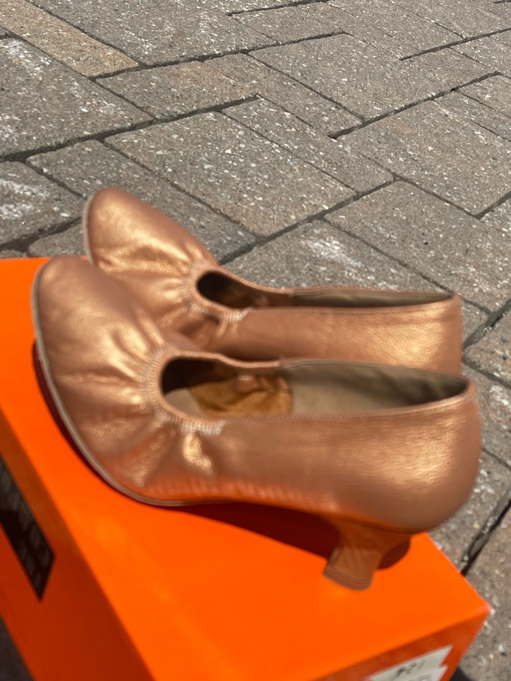 Metallic Copper Kitten Heel Pumps - Women
